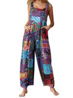 Nuevos y cautivadores monos de verano para mujer, mono informal sin mangas con cuello cuadrado de estilo étnico Multicolor con bolsillos para - details 3