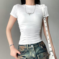 BUNO-2025 primavera nueva camiseta de manga corta para mujer sólido Simple Casual suave todo-fósforo caliente básico Crop Tops camisetas moda de verano - details 17