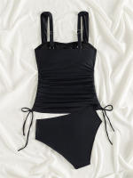 Bikini de dos piezas para mujer, traje de baño de dos piezas, Tankini, unicolor, Tanga Sexy - details 9