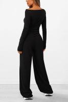 Conjunto de otoño Camiseta asimétrica de manga larga Pantalones de pierna ancha Traje informal Chándal - details 11