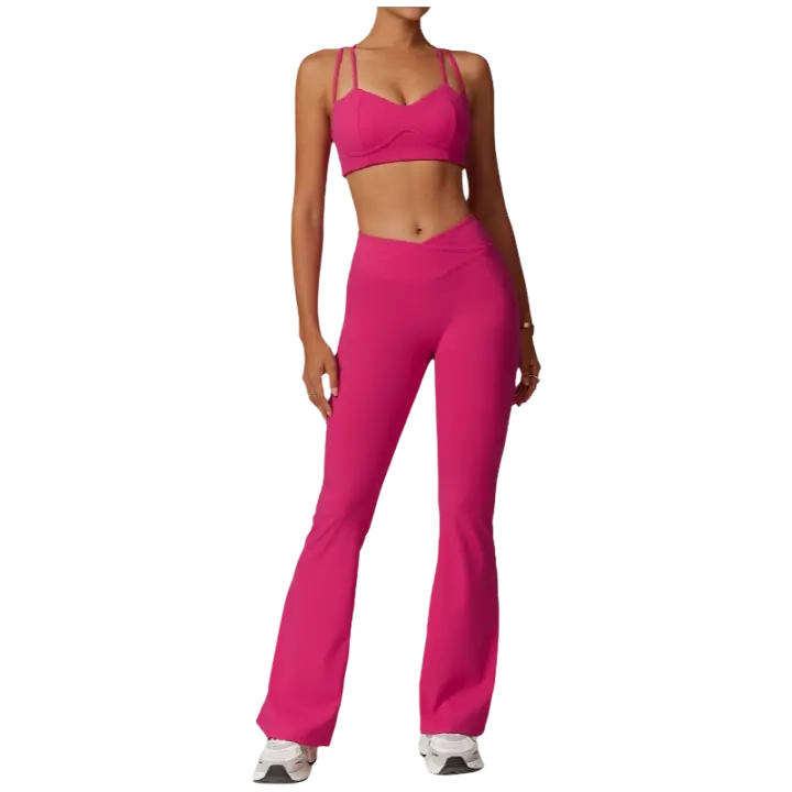 Conjunto de Yoga Ajustado de Cuidado de Belleza de Espalda Cruzada Traje de Fitness de Cintura Alta y Levantamiento de Caderas Conjunto de Nylon con Sujetador y Pantalones - 1