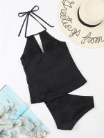 Bikini Tankini con cuello en V y espalda descubierta para mujer, traje de baño Sexy con cordones y cuello Halter, novedad - details 12