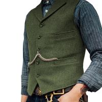 Chaleco de negocios, chaqueta informal ajustada, chalecos para hombre de groso, traje de boda para hombre, chaleco marrón de lana de boda Tweed - details 10