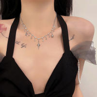Collar con colgante de circonita de cristal cruzado para mujer y niña, accesorios de cadena de clavícula, joyería estética y2k - details 5