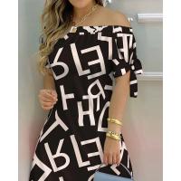 Vestido Estampado Sexy A La Moda Para Mujer, Vestido Acampanado De Manga Corta Con Hombros Descubiertos, Minivestidos Con Hombros Descubiertos Para Mujer - details 21