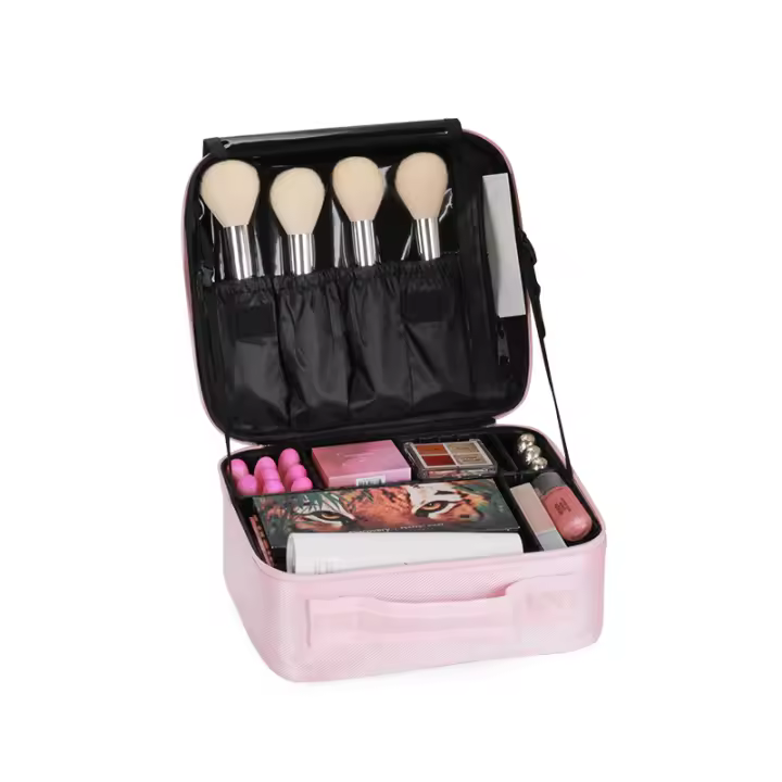 Bolso organizador de maquillaje portátil para artistas con divisores ajustables, estuche de cosméticos de nailon estilo casual. - 1