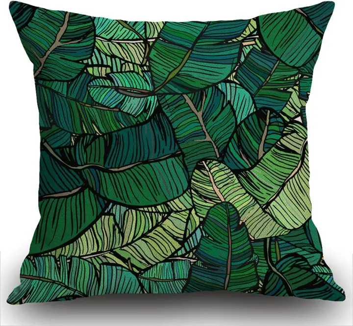 Funda de Almohada de Diseño de Árbol de Plátano Estilo Retro, Aloha Blooming, Audaz, Decoración del Hogar, 18x18 pulgadas, 45x45 cm - 1