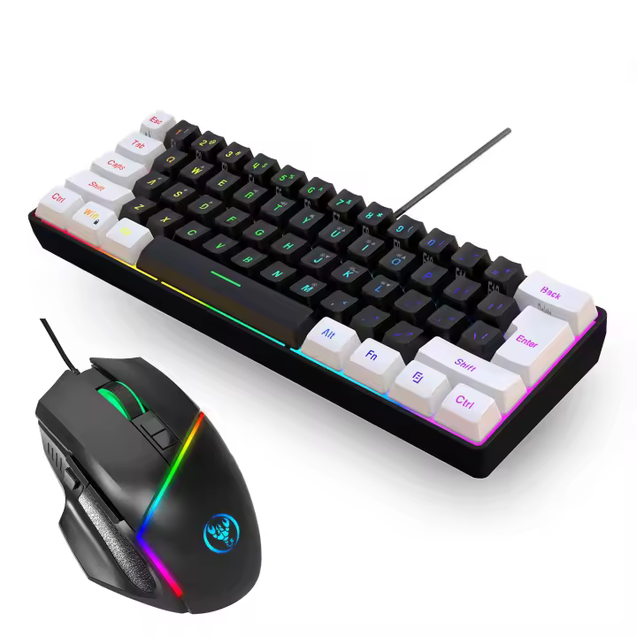Teclado con cable RGB de 61 teclas, Mouse para juegos, Kit de oficina, retroiluminación, 12800dpi, programable, Combos para PUBG Gamer - 1