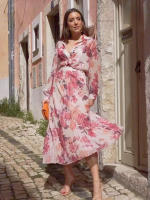 BUNO-Conjunto de dos piezas con estampado floral y manga larga para mujer, camisa informal con una hilera de botones y falda plisada de cintura alta - details 2