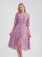 Marwin-Vestido de algodón con agujeros para mujer, Vestido informal de cintura alta con volantes y cuello en V, con volantes - details 19