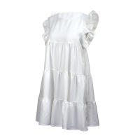 Falda larga plisada para mujer, manga de hoja de loto, cuello redondo, color sólido, lindo vestido de verano, nuevo - details 15