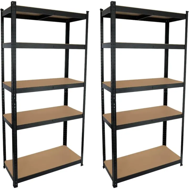 Casa - Estantería Modular Almacenaje (Pack 2), Acero y MDF Antihumedad, Hogar, Trastero, Garaje, 5 Baldas Ajustables, Carga Máx. 875Kg, 90x40x180cm (Largo x Ancho x Alto), Color Negro - 1