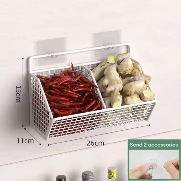 Estantes de cocina de pared para cebollas, jengibre o condimentos, especias, verduras, frutas y secado colgado en la pared sin perforar. - 1