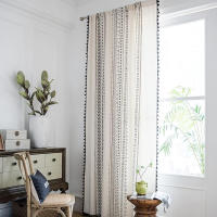 Cortina de algodón y lino, con flecos, geométrica, estilo bohemio, fácil de lavar - details 1