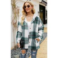 Abrigo de mujer, cárdigan de otoño, abrigo a cuadros, camisa suelta informal con capucha - details 1