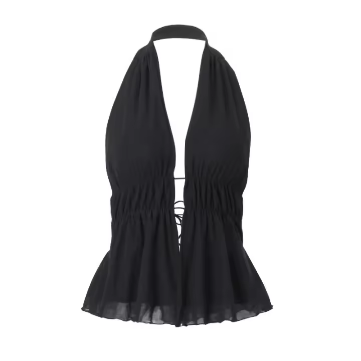 BUNO-Tops cortos sexys con espalda descubierta Y2K, Tops cortos de vendaje con perspectiva de malla sin mangas, camisetas sin mangas con cuello Halter, Top de moda para fiesta y Club - 1