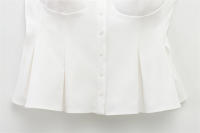 Moda sexy chica caliente casual pequeño plisado popelina halter top blanco - details 3