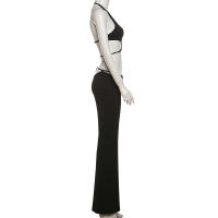 BUNO-Conjuntos de 2 piezas con tirantes huecos de gato extraño para mujer, Tops sexys lisos con cuello Halter y espalda descubierta + Pantalones acampanados con lentejuelas, trajes ajustados para fiesta - details 10