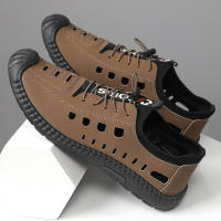 Sandalias de hombre Verano Suela suave Antideslizante Exterior Punta a punta Transpirable Hueco Zapatos de cuero casuales - details 3
