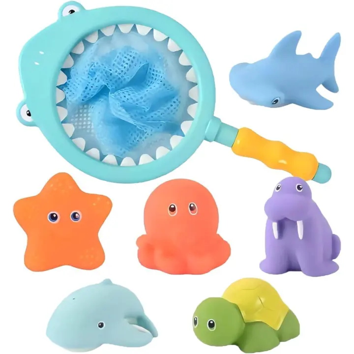 Juguetes de baño para niños de 2-5 años Juegos de red de pesca de baño, Juguetes flotantes de tortuga de baloncesto, Accesorios de maternidad - 1