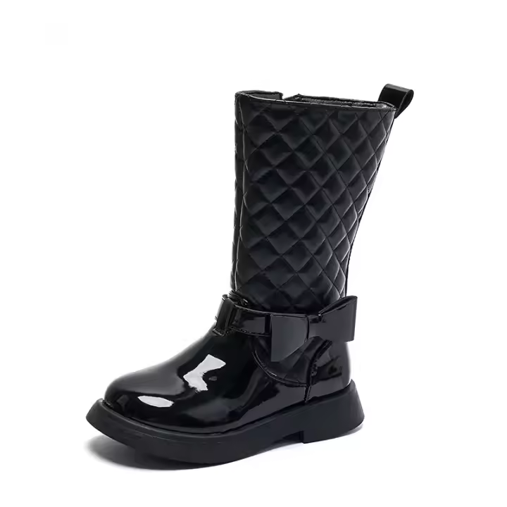 Botas con cremallera lateral para niña, zapatos de moda informales multifuncionales, antideslizantes, negro brillante, 2024 - 1