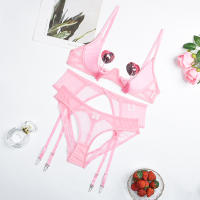 Conjunto de Sujetador Transparente con Borlas de Cuatro Piezas Lencería Sexy para Mujeres - details 6