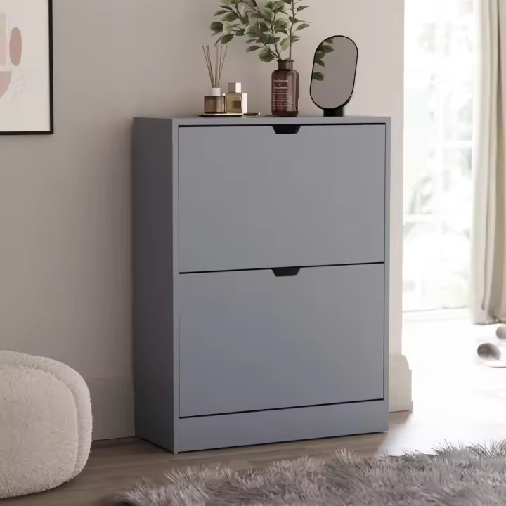 Diseños Zapatero con 2 cajones, Ahorro de Espacio, con 2 cajones abatibles, Mueble para Pasillo y Sala de Estar, 100% Certificado FSC (Gris) - 1