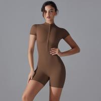 Ropa De Yoga Integrada Desnuda Europea Y Americana Cuello Alto Cremallera Medio Abierta Mono De Fitness De Manga Corta Mono Deportivo Ajustado - details 2