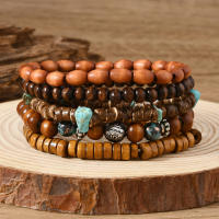Juego de 5 Pulseras de Madera Vintage con Turquesa, Brazalete Elástico Multinivel para Hombre, Regalos para Hombre, Diseño Minimalista, Material Ecológico - details 7