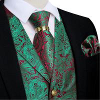 Traje de seda de cachemira azul real de lujo, conjunto de chaleco y corbata con anillo de dragón de metal, pañuelo, gemelos, chaleco de esmoquin para graduación y boda - details 6