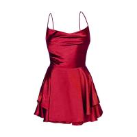 Vestido de satén sin tirantes para mujer, falda roja con volantes, espalda abierta, elegante, para fiesta nocturna de verano - details 3
