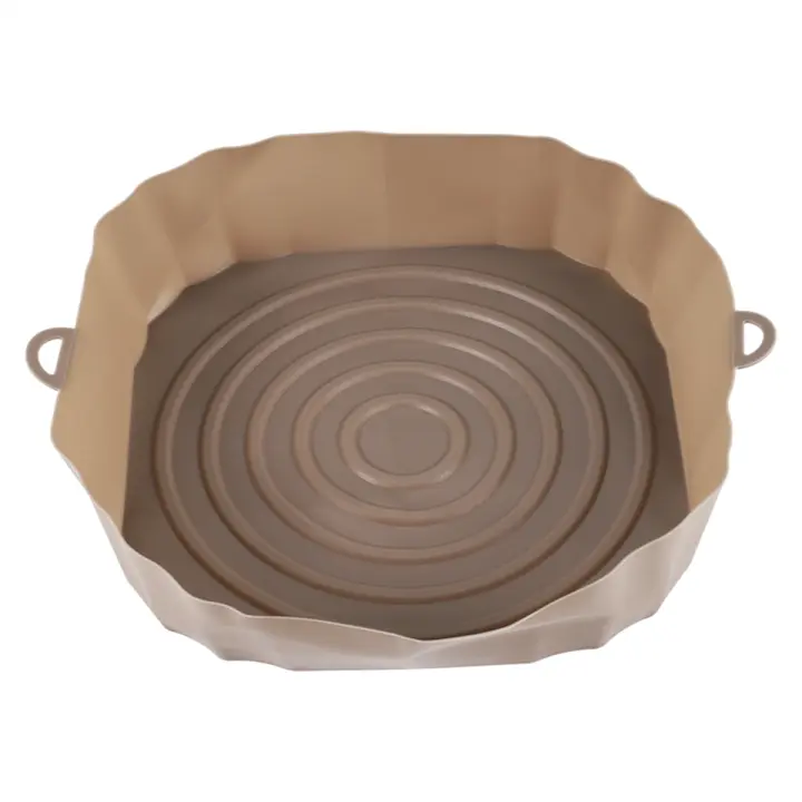 Bandeja de horno para freidoras de aire, cesta de pollo frito, esterilla, olla de silicona redonda, reemplaza la parrilla, sartén marrón, 20Cm - 1