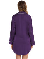 Blusa de noche para mujer Pijamas Ropa de dormir con botones Cuello en V Mangas largas Vestido de seda imitada Púrpura - details 7