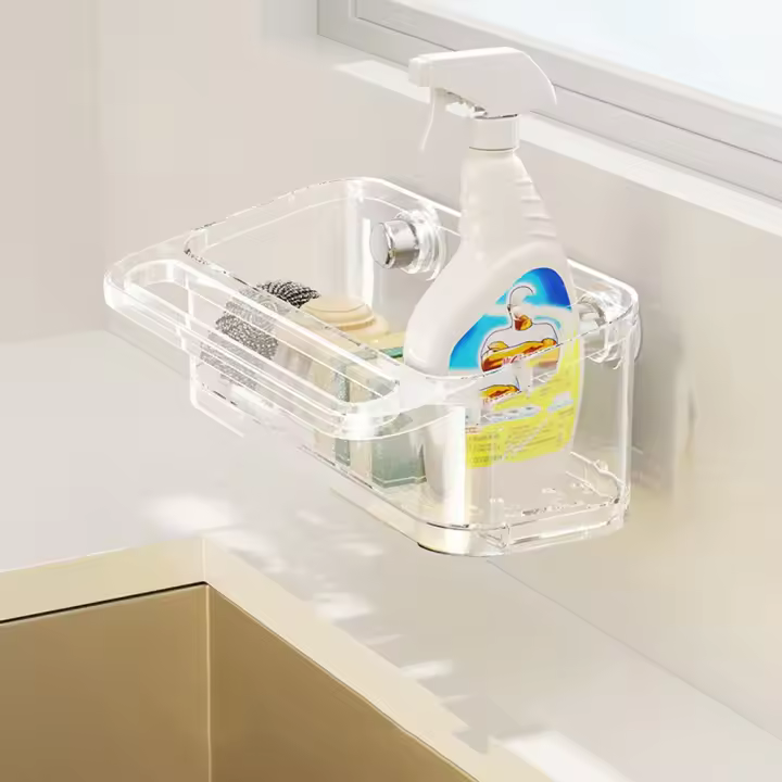 Escurridor de fregadero de cocina sin perforaciones, soporte para esponja con ventosa montada en la pared, impermeable, ahorro de espacio, organización de cocina a prueba de polvo - 1