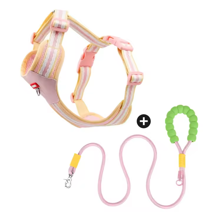 Conjunto de arnés y correa ajustable para perro, chaqueta de malla suave acolchada para gato, arnés transpirable con cuerda de tracción, juego de correa y collares para perro - 1