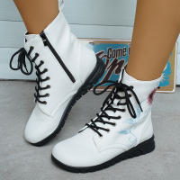 Botas cortas de cuero bordadas para mujer, zapatos planos al tobillo, deportivos, de mezclilla, estilo Chelsea, a la moda, invierno, 2023 - details 6