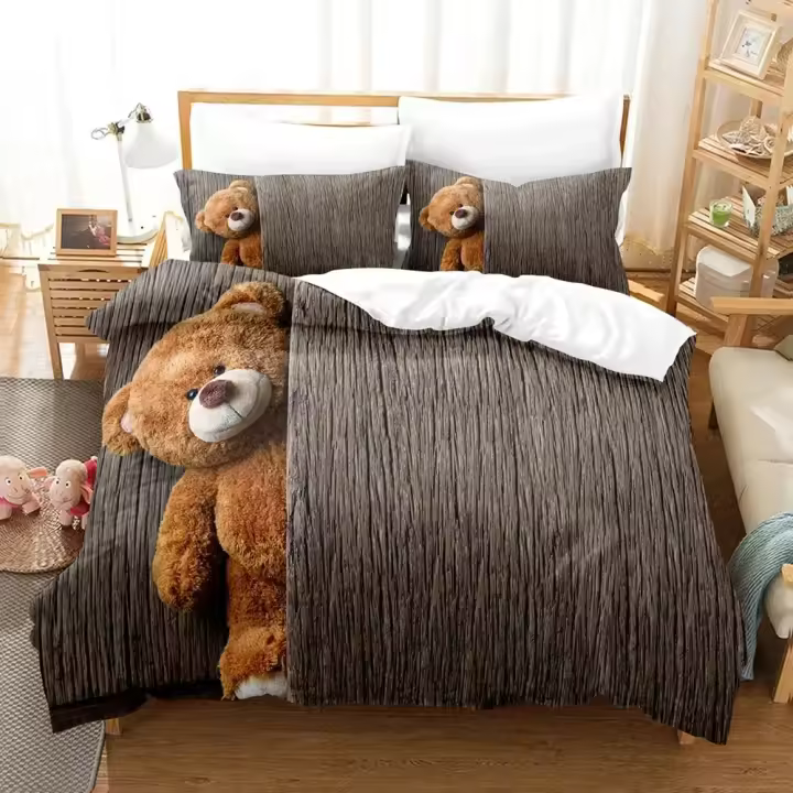 Juego de Ropa de Cama de Oso 3D Funda de Edredón, Funda de Almohada, Funda de Cama para Hombres y Mujeres Tamaño Rey y Reina - 1