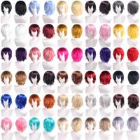 Pelucas sintéticas rectas cortas universales, extensión de cabello falso, peluca colorida para Cosplay, pelucas de fiesta de Anime rojas en capas, juego de rol - details 1