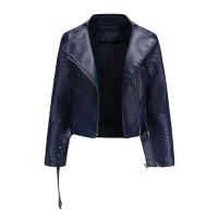 Abrigo corto de motociclista de piel sintética para mujer, chaqueta de manga larga con cremallera, ropa de otoño - details 20