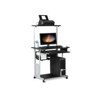 Escritorio de ordenador con cajón 112x70x50cm, escritorio para PC con estantería, mesa de oficina moderna para estudio, negro brillante. - details 8