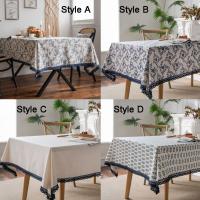 Exquisito mantel de lino y algodón con estampado de rosas, cubierta de mesa de estilo Pastoral más gruesa, decoración de mesa azul, decoraciones de mesa de tela - details 0