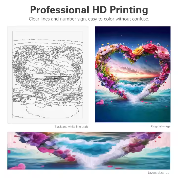 RUOPOTY Kit de Pintura por Números 40x50cm Para Adultos Corazón Flor Lienzo Dibujo de Acrílico Artesanías para el Hogar Tamaño Mediano Estilo Moderno Paño de Lienzo - 1