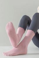 3 pares de calcetines de yoga sólidos para mujer, calcetines de yoga transpirables de algodón a media pantorrilla, calcetines deportivos antideslizantes con volantes para el suelo - details 1