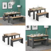 Mesa de comedor Sentio, antracita/roble dorado, 90 x 140 cm con 2 bancos - details 7