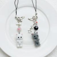Flocado flocado gato teléfono cordón Anti pérdida llavero 3D gatito teléfono móvil cadena dibujos animados Y2K gato teléfono celular encanto - details 10