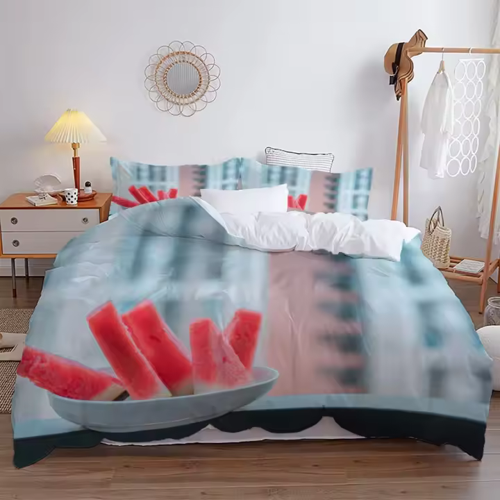 Juego de Cubierta de Edredón de Melón Comfortador de Poliéster en Colores Verde y Rojo para Niños, Adolescentes, Adultos Cubierta de Cama de Tamaño Rey y Reina - 1