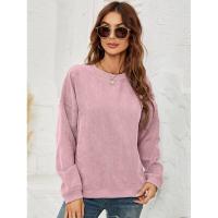 Tops de mujer, sudadera de pana para mujer, jersey de cuello redondo de Color sólido, recién llegado, coreano básico - details 12