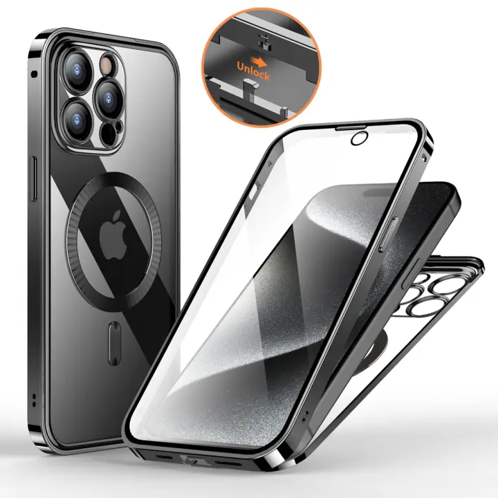 Militray-funda de vidrio templado a prueba de golpes para iPhone 15 Pro Max, 14, 13, 12, carga inalámbrica magnética fuerte, doble protección, 10 pies - 1