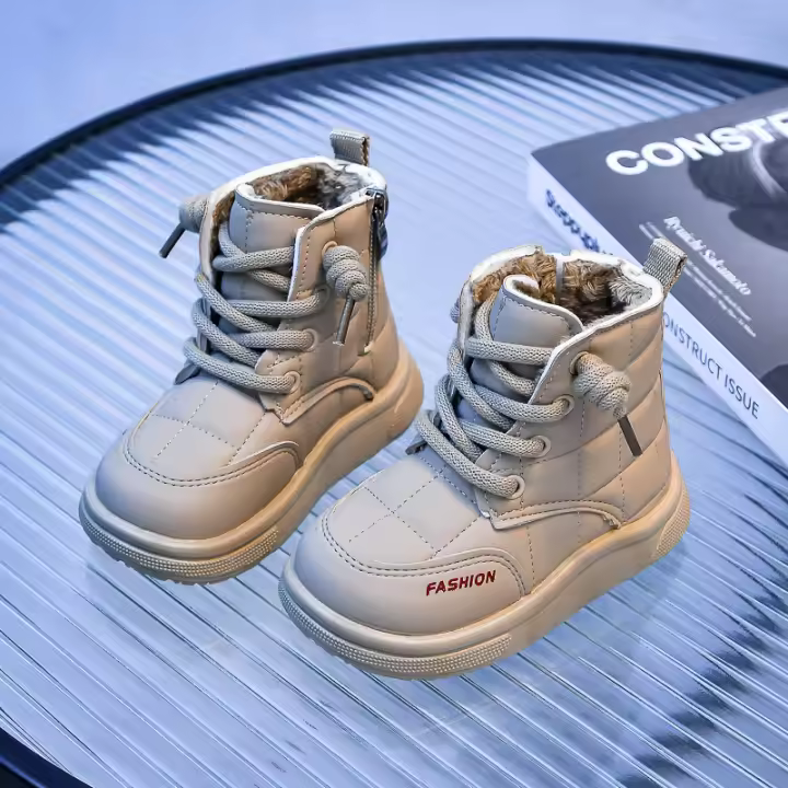 Botas de Tobillo Cálidas para Niños Invierno Forro de Lana de Cuero Botas de Nieve para Bebés Cierre de Cremallera Zapatos Antideslizantes para Niños y Niñas - 1