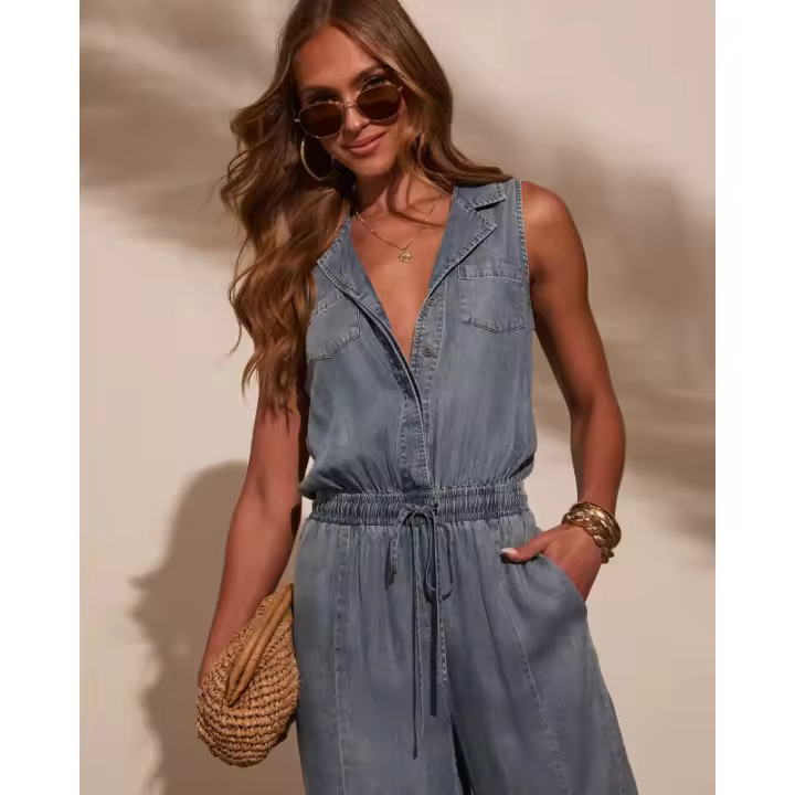 2025 Ropa De Mujer Europea Y Americana Verano Nuevo Mono De Mezclilla Fino Lavado Informal - 1